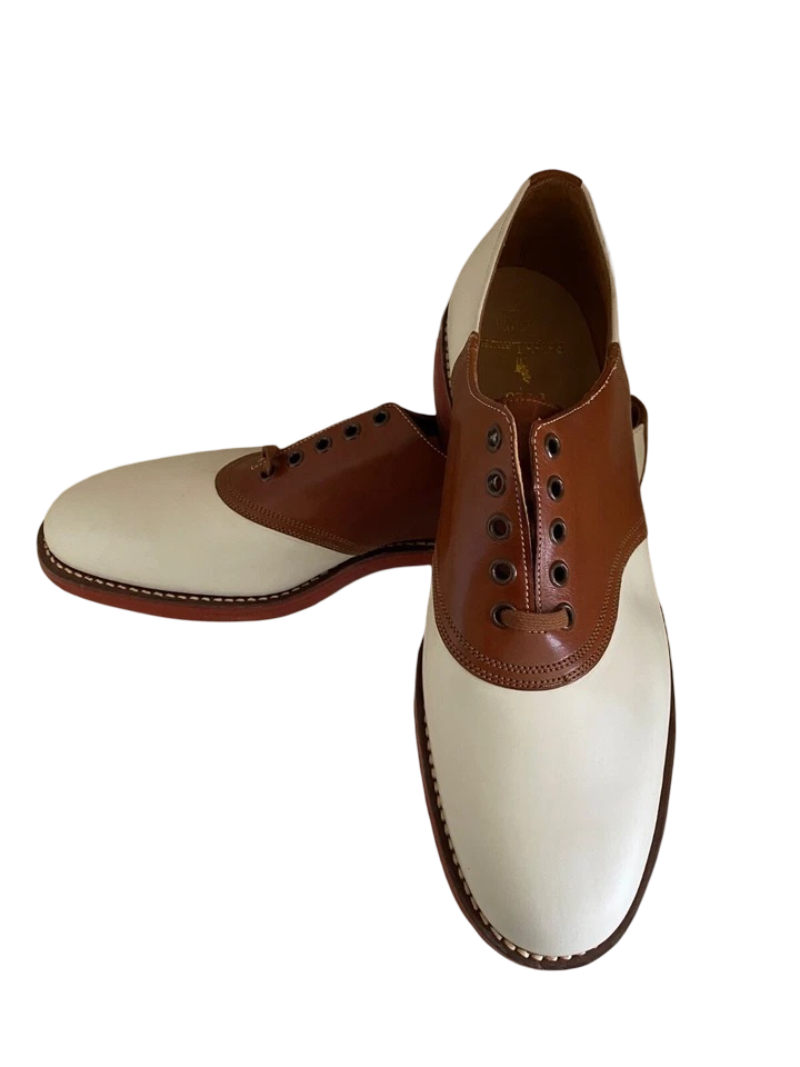 Ralph Lauren: Crockett & Jones Golf Saddle Spectator Shoes (Ivory Brown)