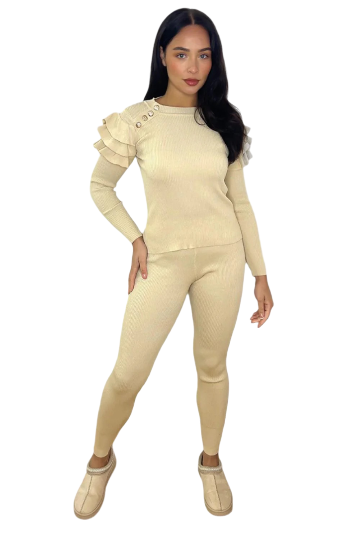 Women's Frilled Sleeve Button Details To Shoulder Set