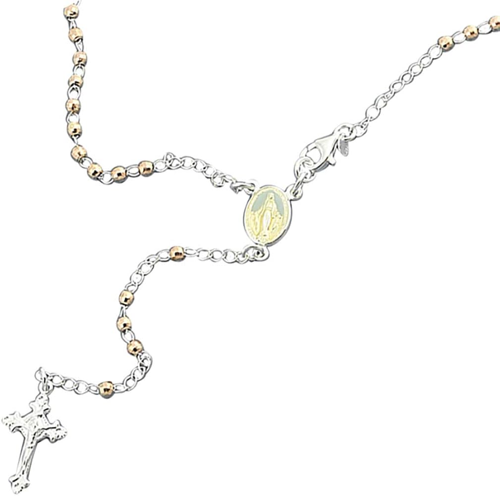 Men's Sterling Silver & Gold Rosary Necklace