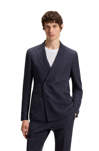 Slim-Fit Suit With Vertical Stripe (Blue)
