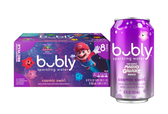 Bubly: Sparkling Water, The Super Mario Galaxy Movie Cosmic Swirl - 12 fl oz (8 pack)
