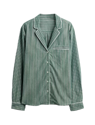 Poplin PJ Shirt (Varsity Green Stripe)