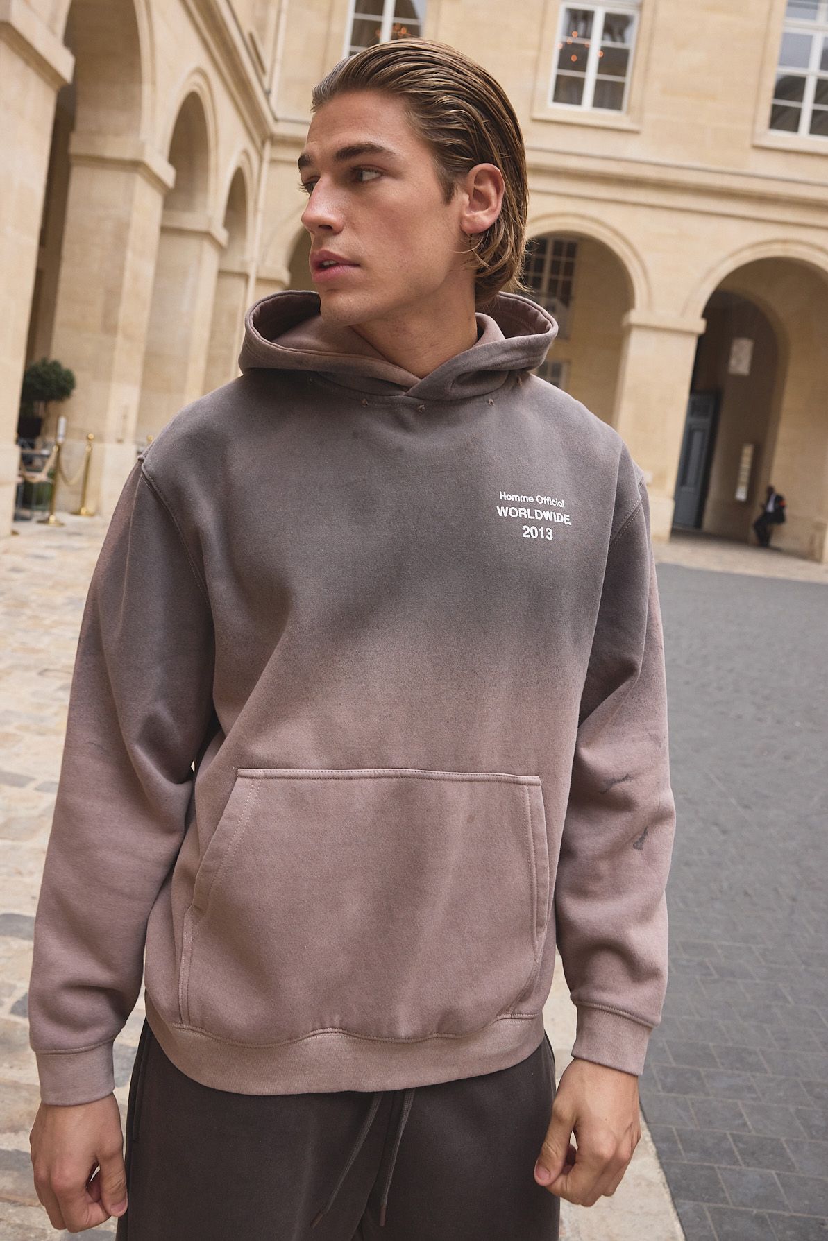 Men's CHOCOLATE Oversized Official Print Spray Wash Hoodie (Chocolate)