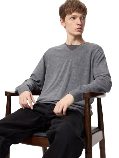 Merino V Neck Jumper (Grey)