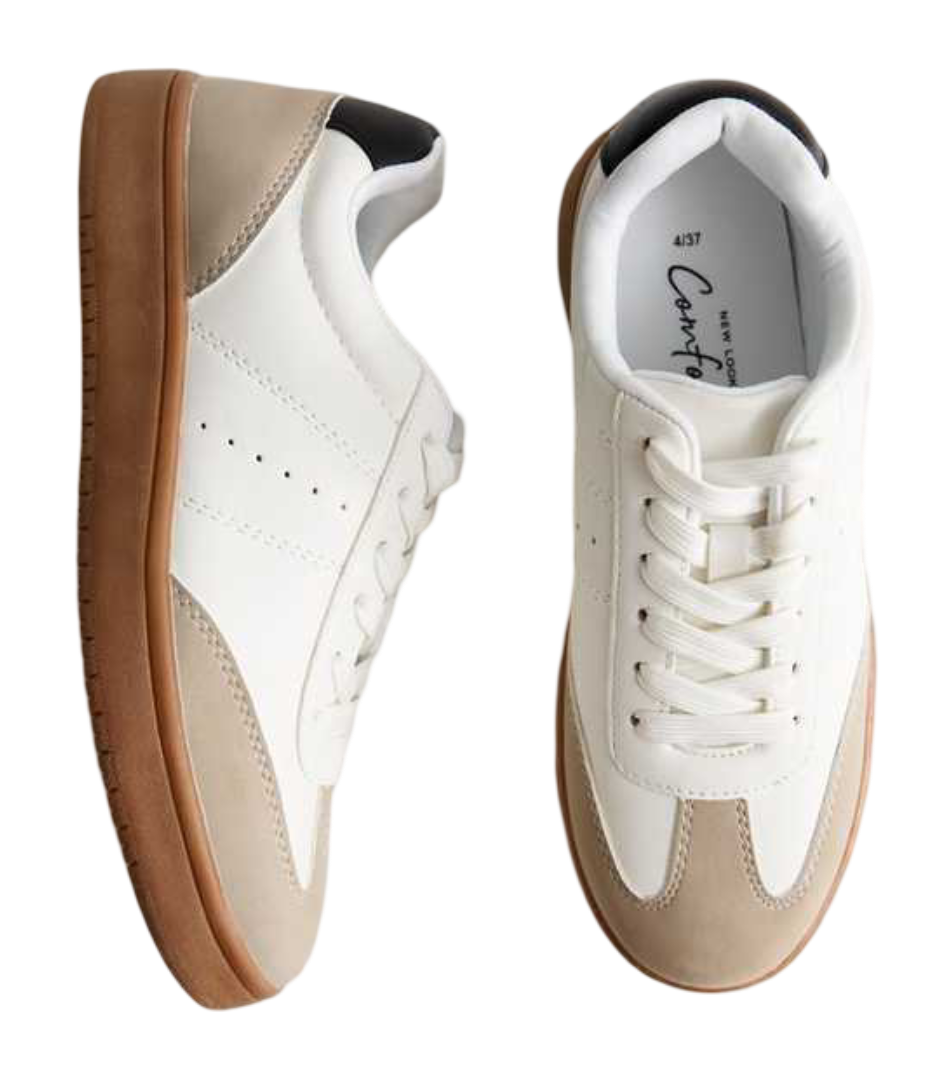 Suede-Look Low Top Trainers (White)