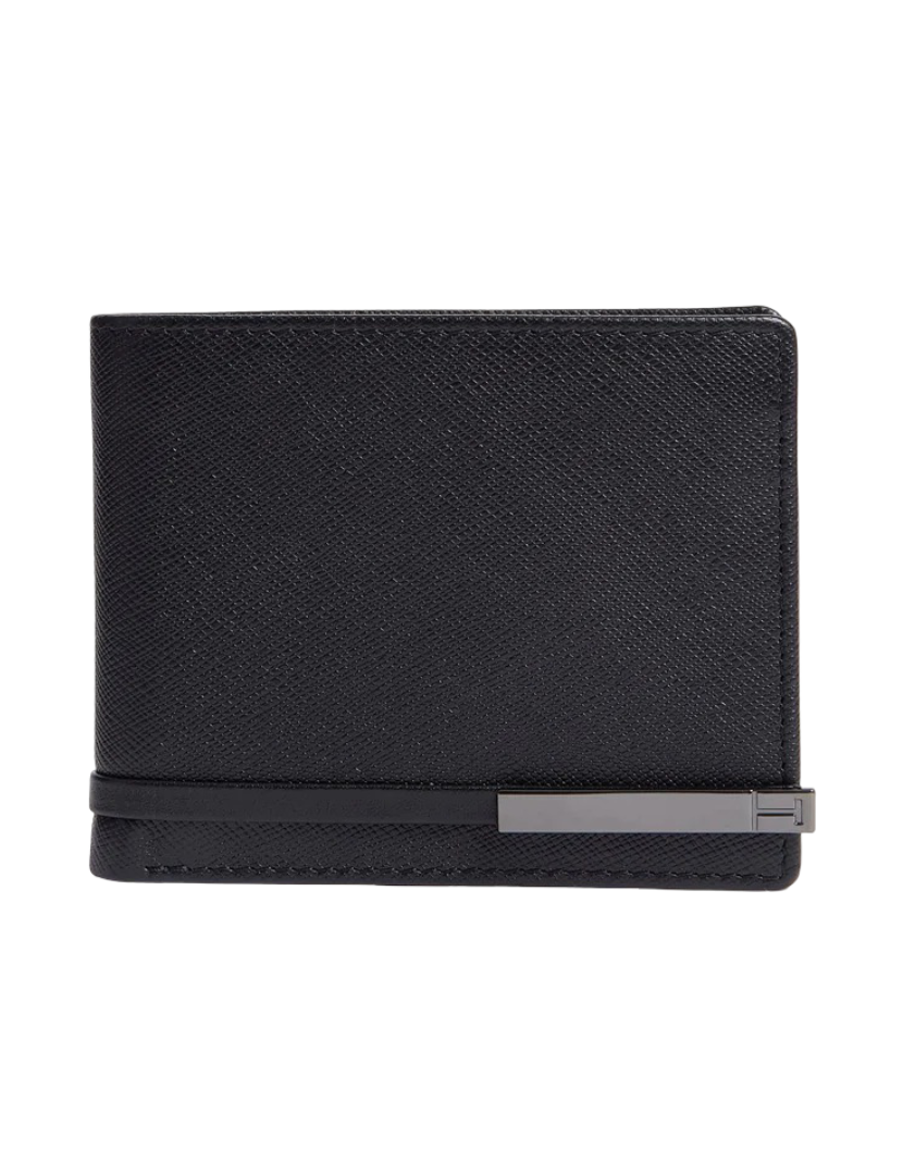 Santour Crosshatch Leather Tie Bar Bifold Wallet