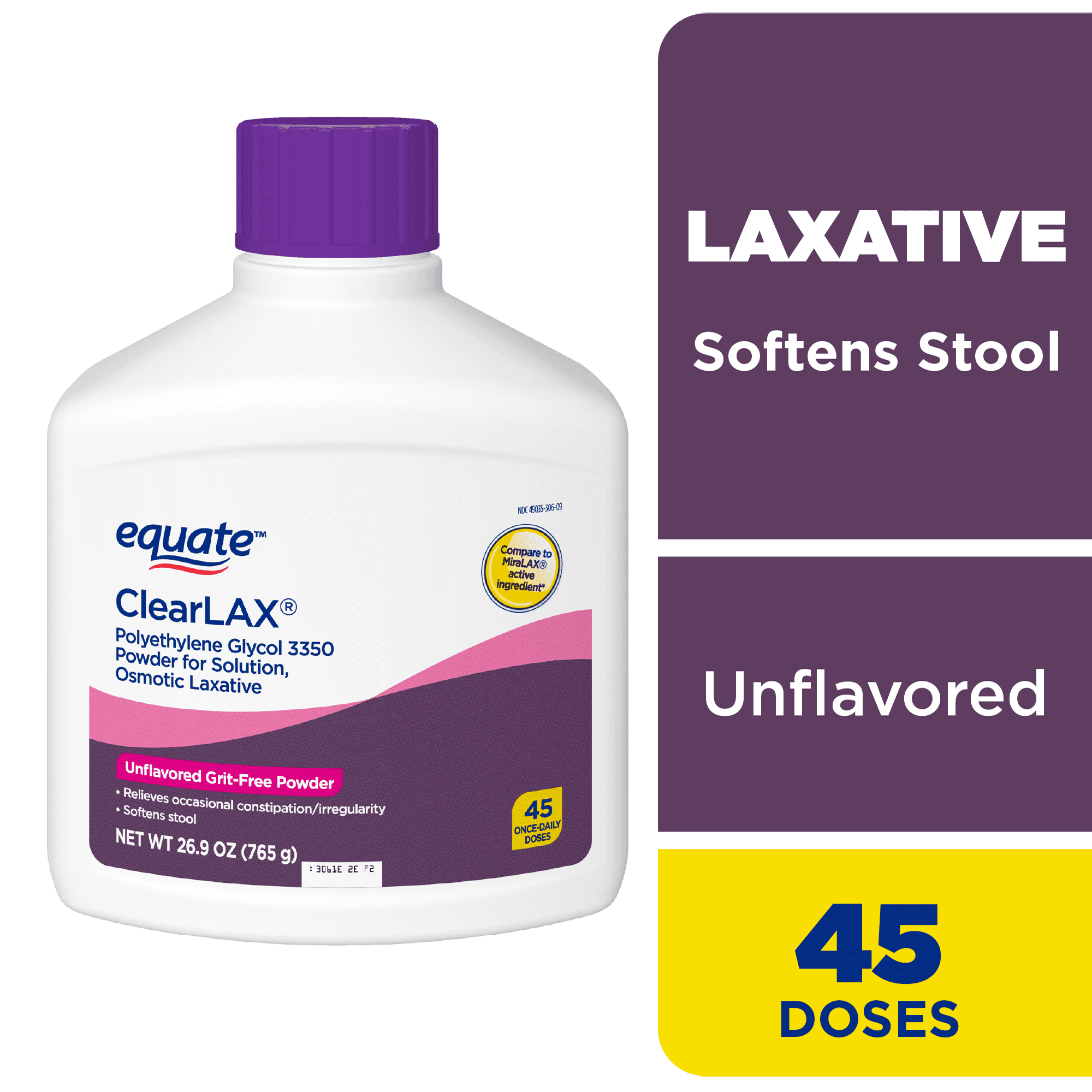 Equate: ClearLAX Polyethylene Glycol 3350 Powder for Solution, Osmotic Laxative