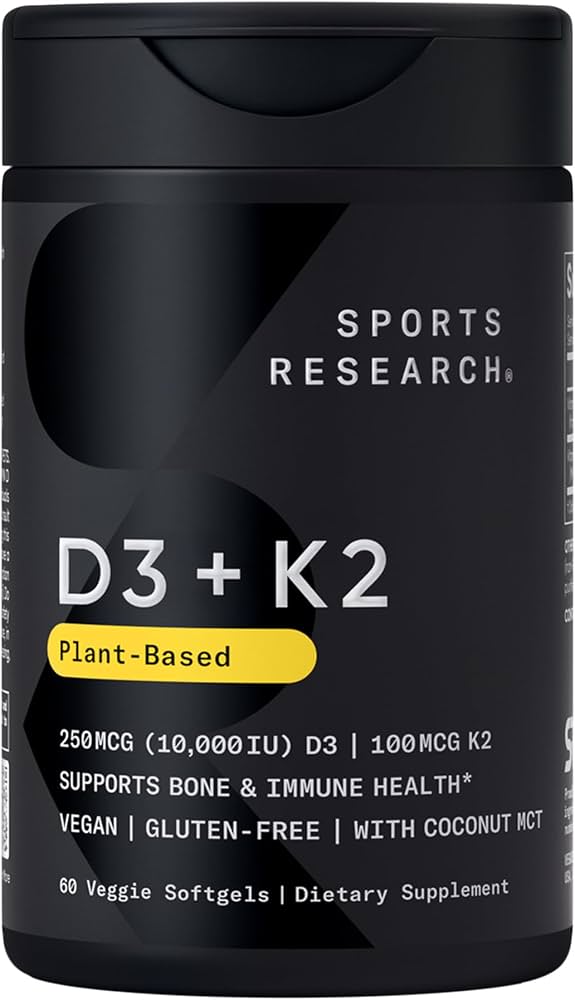 Sports Research: Vegan Vitamin D3 + K2 with Coconut Oil (60 Plantgels)