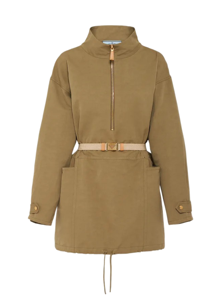 Prada: Drawstring Belted Panama Cotton Mini Dress