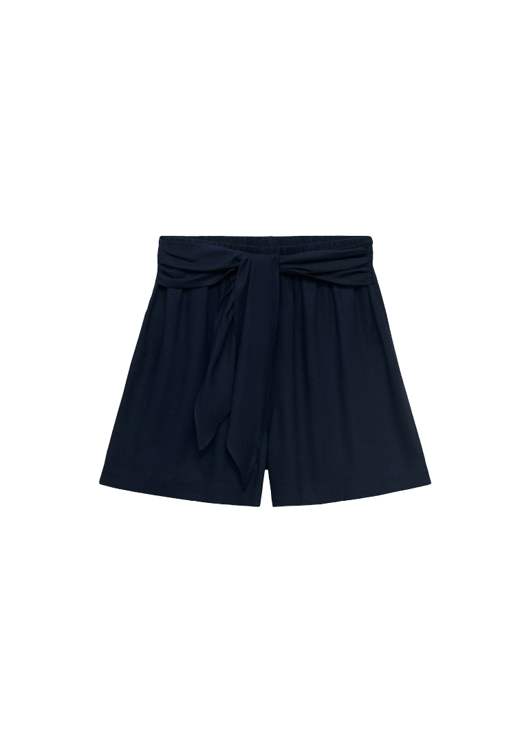 Linen Shorts With Bow (Navy Blue)