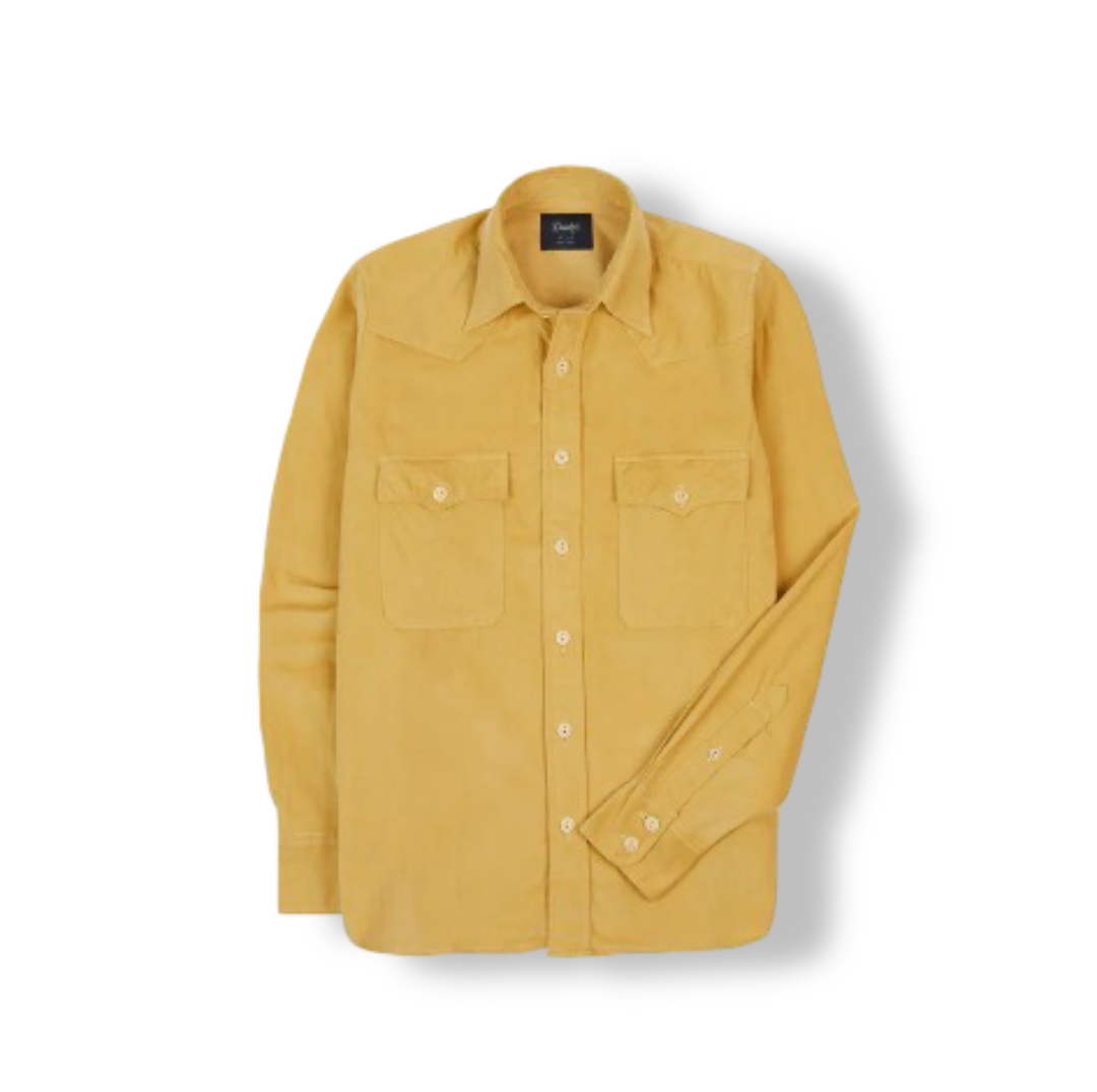 Men's Corduroy Two-Pocket Western Shirt (Yellow)