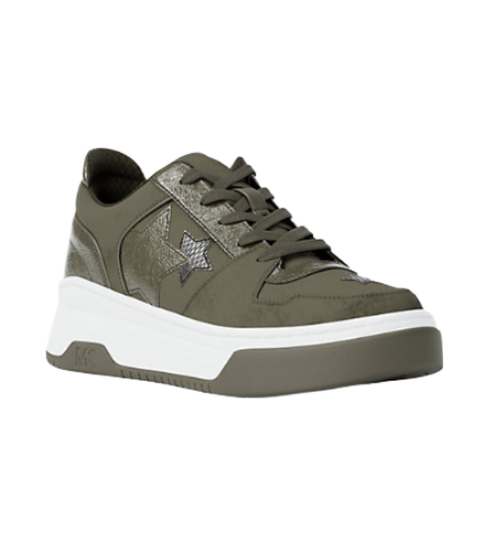 Lexi Embellished Mixed-Media Sneaker (Olive)