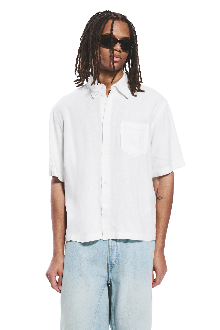 Relaxed Short-Sleeved Linen-Blend Shirt (Dusty white