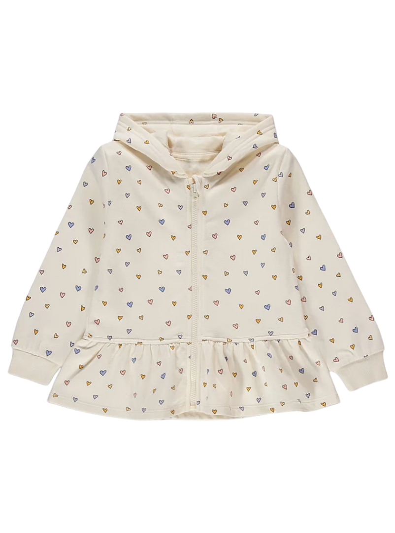 Heart Zip Up Peplum Hoodie (Cream)