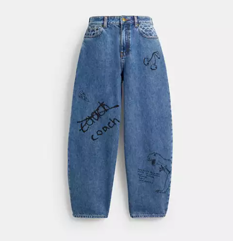 Sketch Print Barrel Jeans In Organic Cotton (Blue)