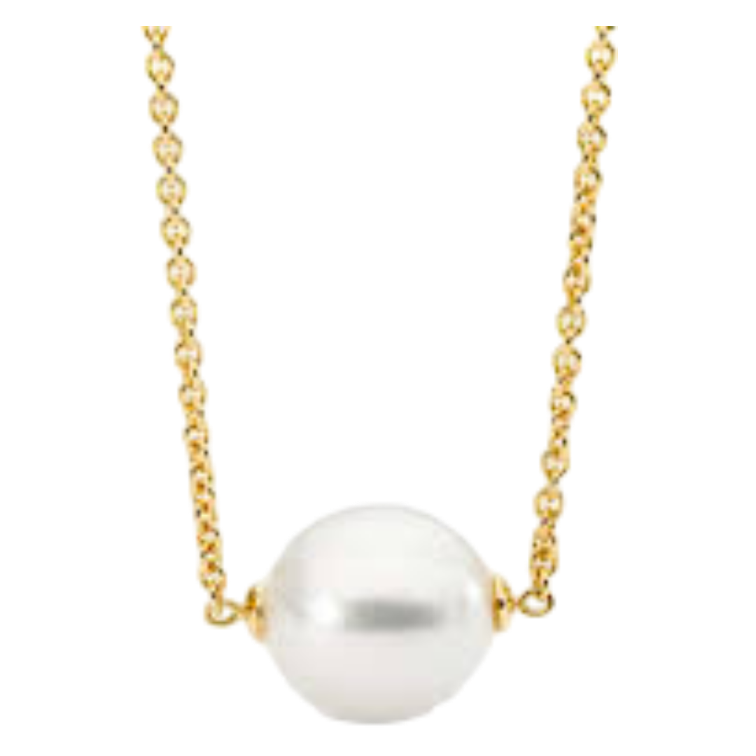 The Colourful Aura: Single White Pearl Minimalist Floating Pendant Necklace (Gold)