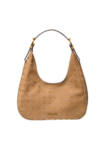 Nolita Small Studded Pebbled Nubuck Hobo Shoulder Bag (Husk)