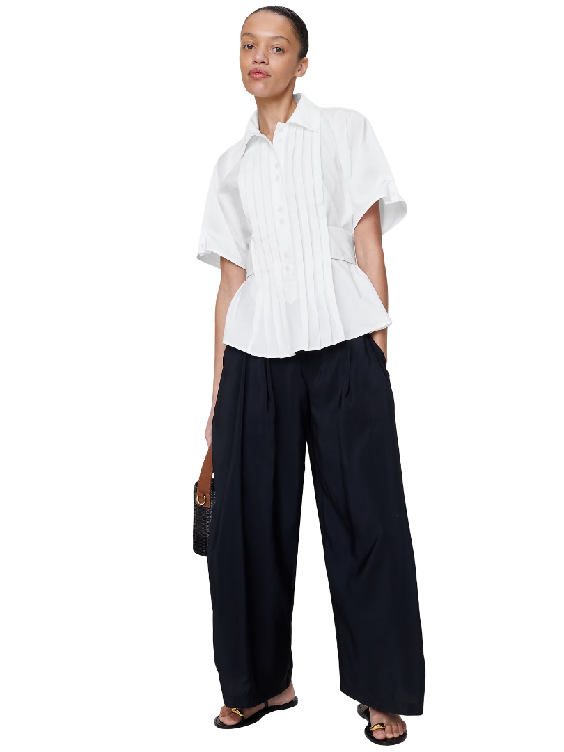 Pleated Cotton Poplin Top (White)