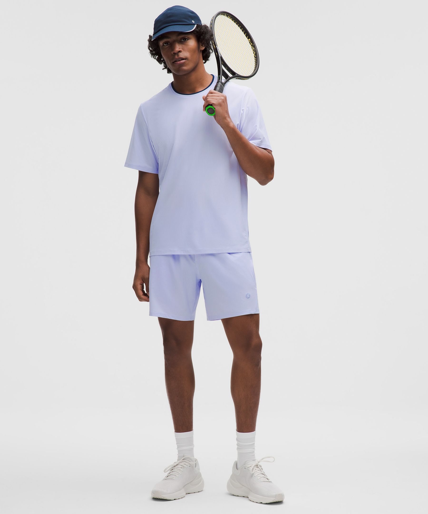 Men's Striped Mesh Tennis Short 7" (Club Blue)