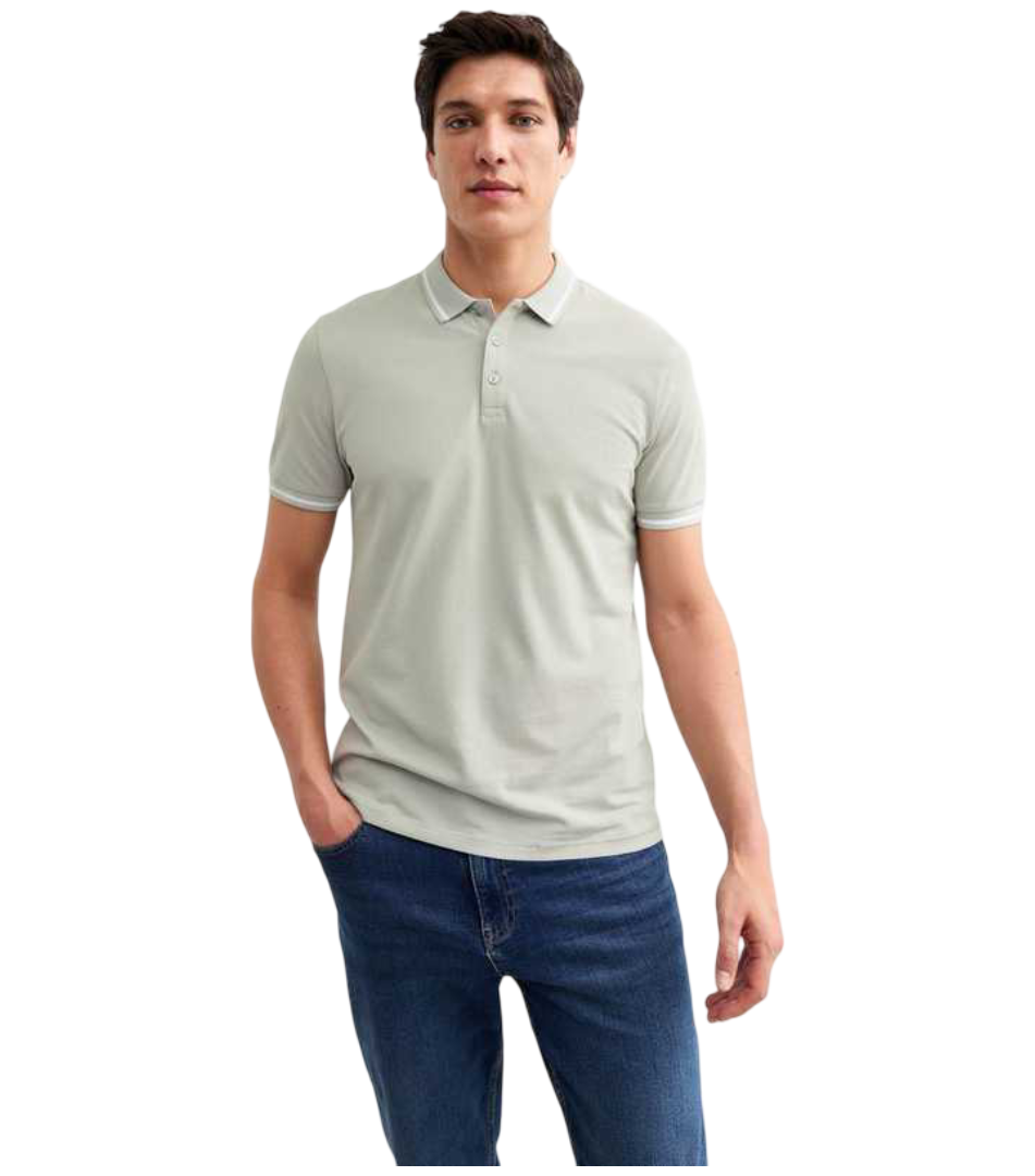 Navy Contrast Cotton Polo Top (Mint Green)