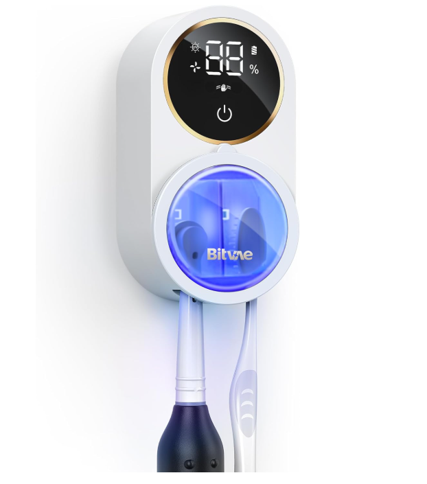 Bitvae 2.0: Toothbrush Holder & Cleaner (White Gold Trim)