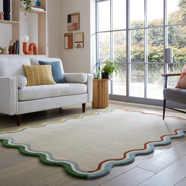Elements: Wave Natural Border Wool Rug (160cm × 230cm)