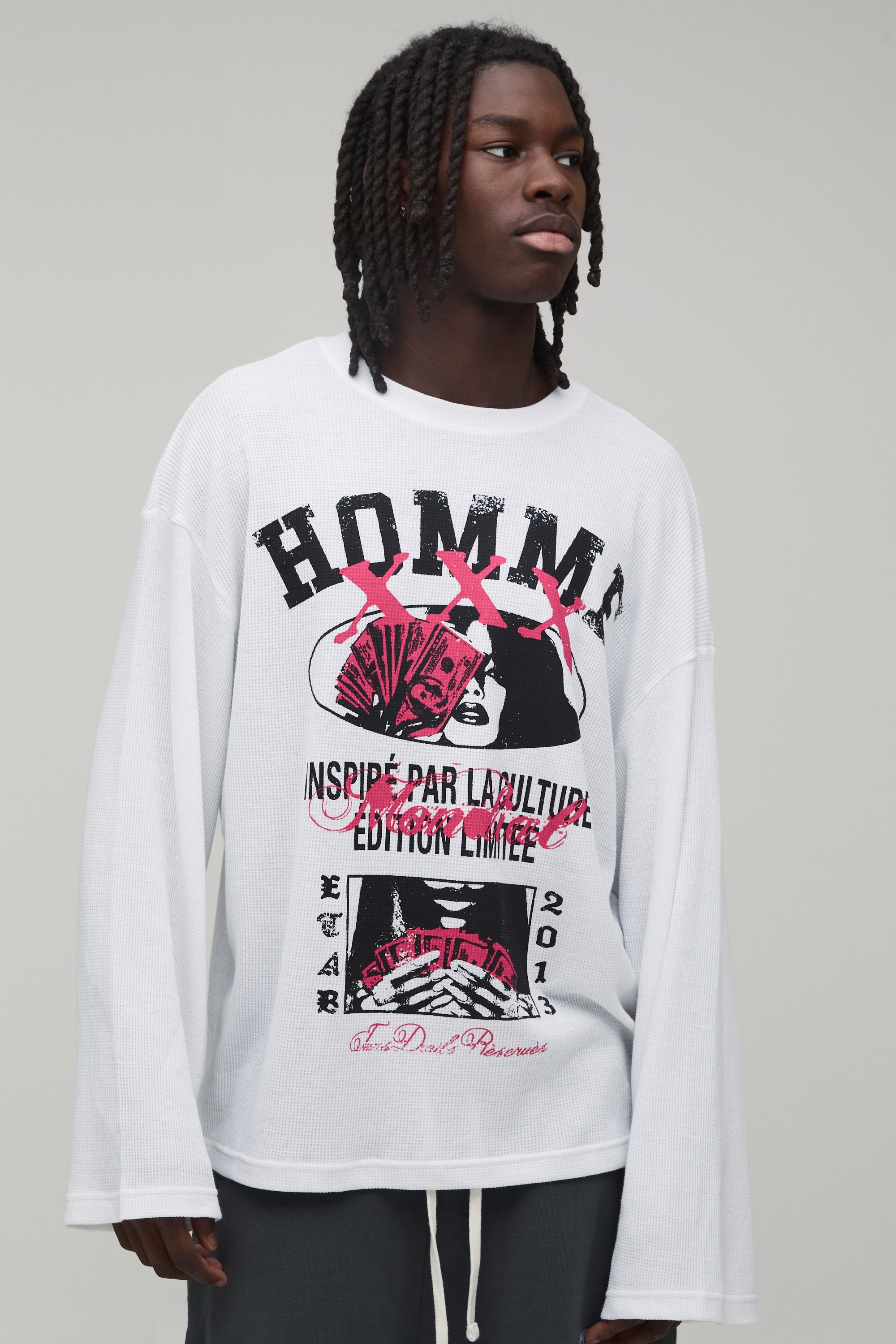 Men's: Oversized Boxy Waffle Long Sleeve T-Shirt
