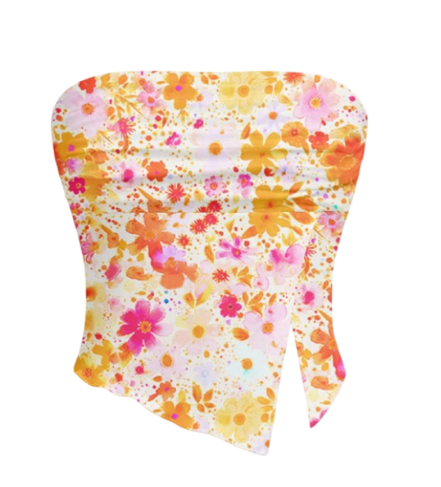 Women's Floral Print Cropped Tight Fitting Strapless Top