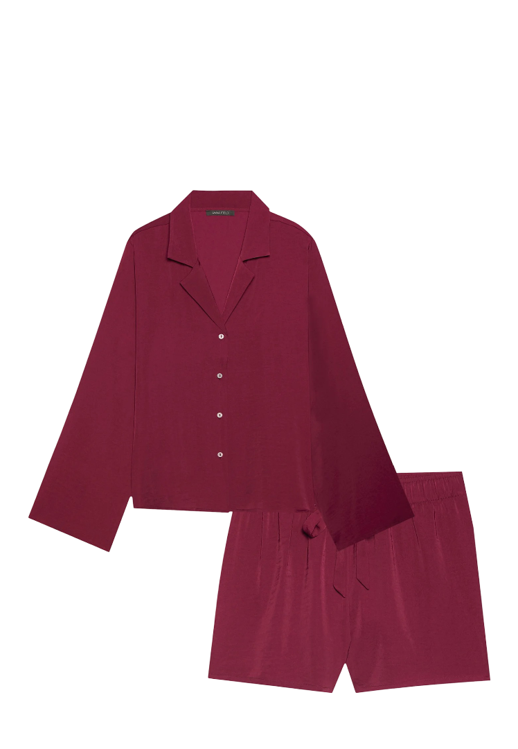 Anna Field: Hammered Satin Pyjama Set (Berry)