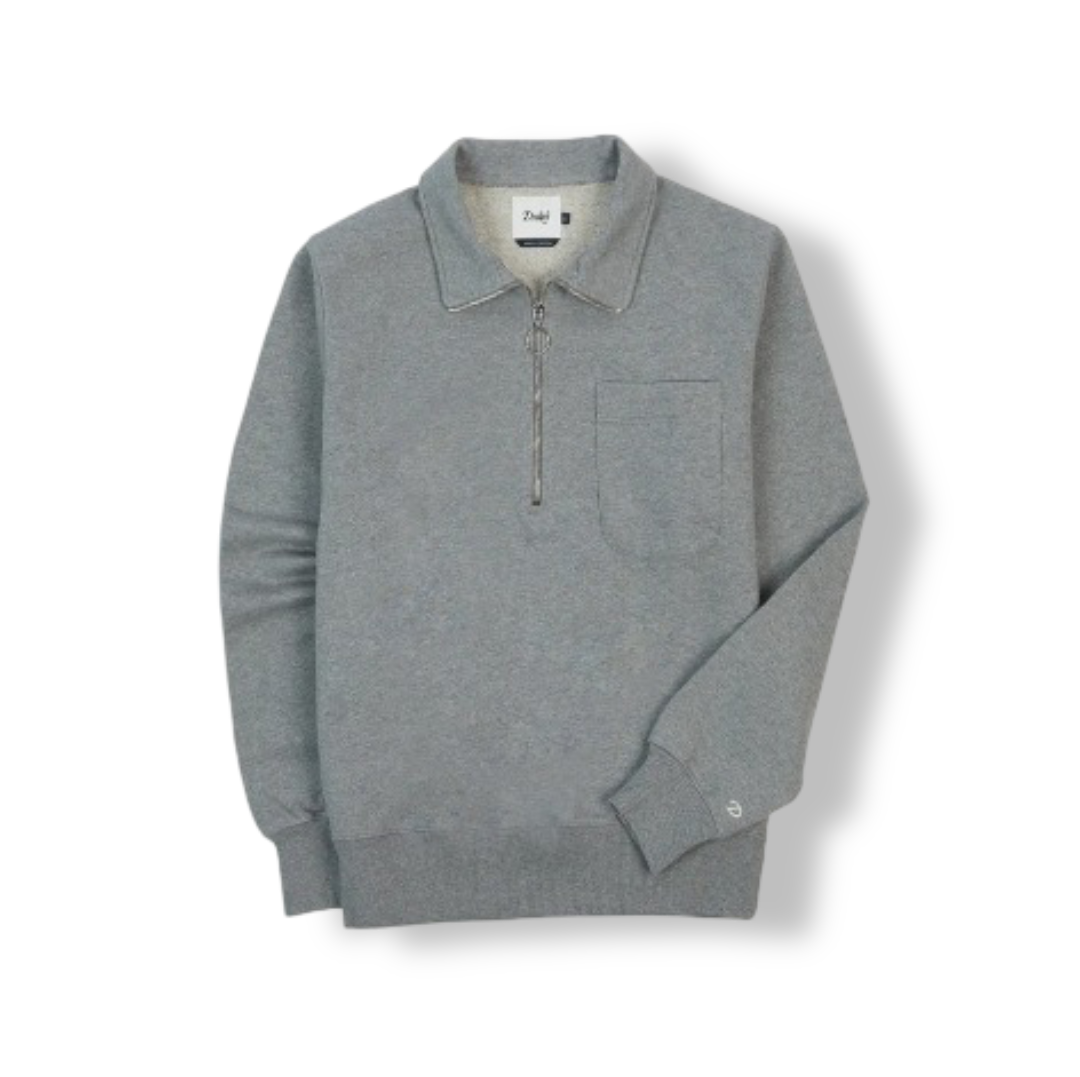 Quarter Zip Collared Cotton Sweatshirt (Grey)