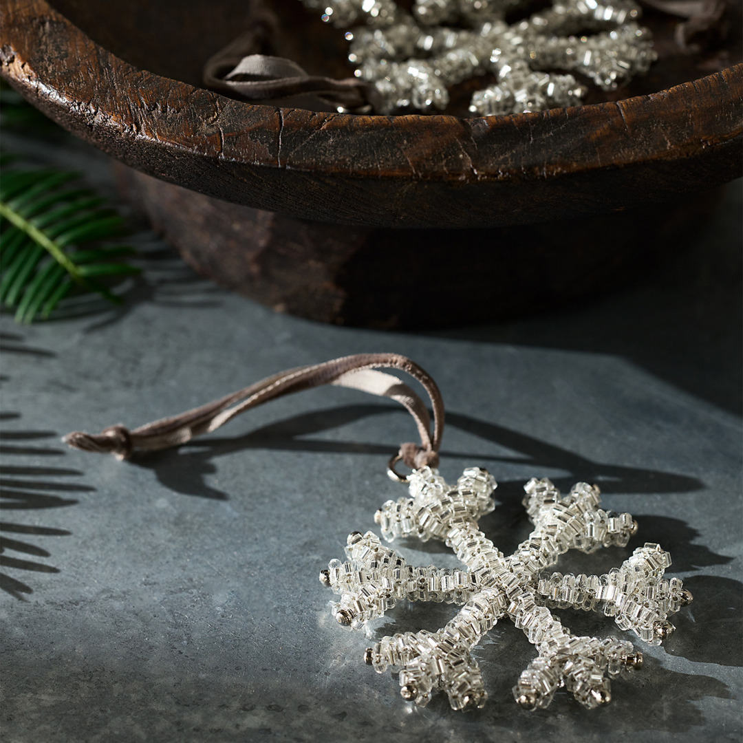 Beaded Snowflake Decoration (7cm, Silver)