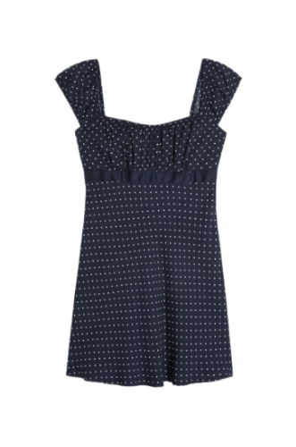 Crepe Satin Band Mini Dress (Navy Blue Dot)