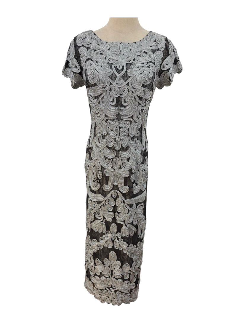 JS Collections: Women's Ribbon Embroidered Cocktail Dress (Silver)
