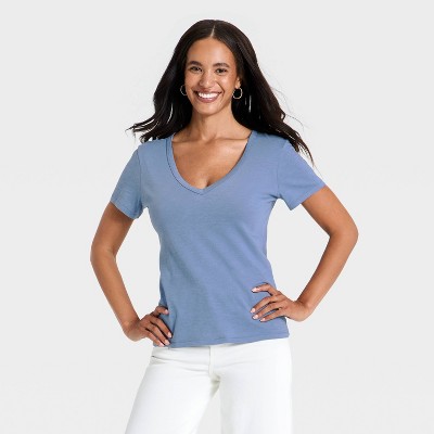 Women's Short Sleeve Iconic V-Neck T-Shirt (Navy Blue)