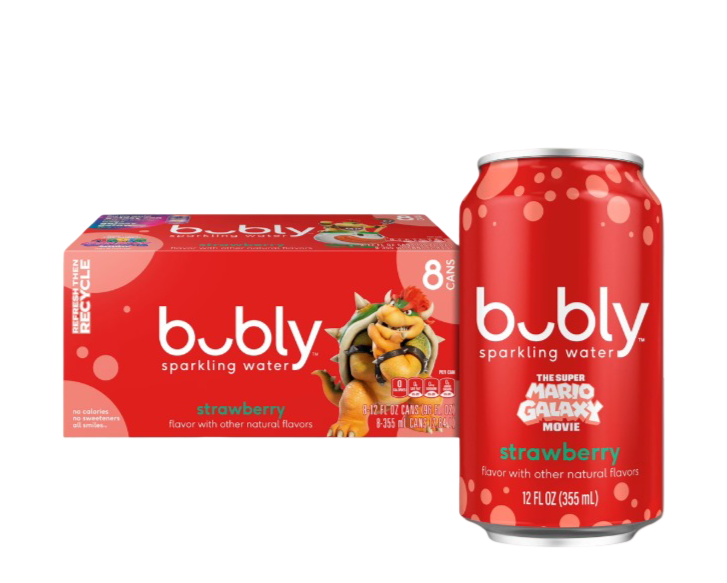 Bubly: Sparkling Water The Super Mario Galaxy Movie Strawberry - 12 fl oz (8 pack)