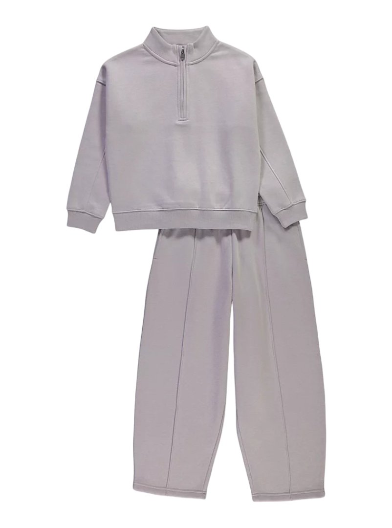 Zip Neck Sweatshirt & Barrel Leg Joggers Set (Lilac)