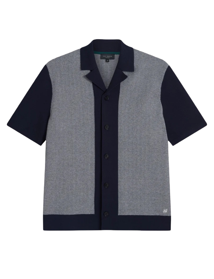 Padrig Herringbone Knit Shirt (Navy)