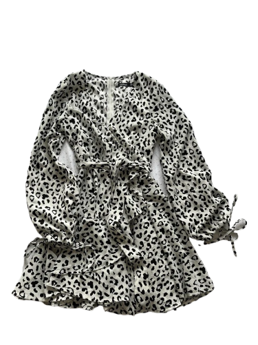 Boohoo: Long Sleeve Leopard Print Wrap Dress (Black/White)