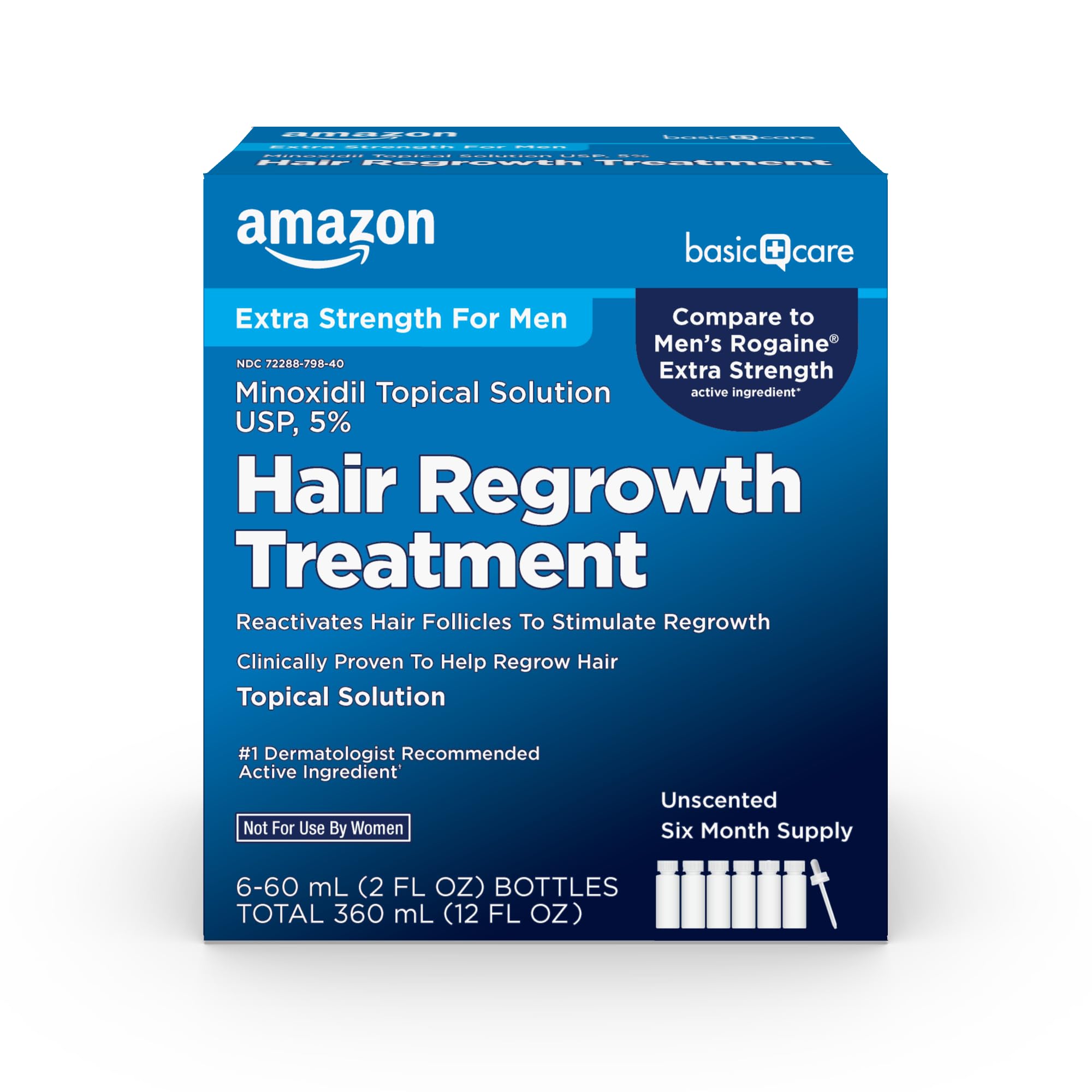 Amazon Basic Care: Minoxidil Topical Solution USP 5%, Hair Regrowth Treatment for Men, Extra Strength (12 fl oz)