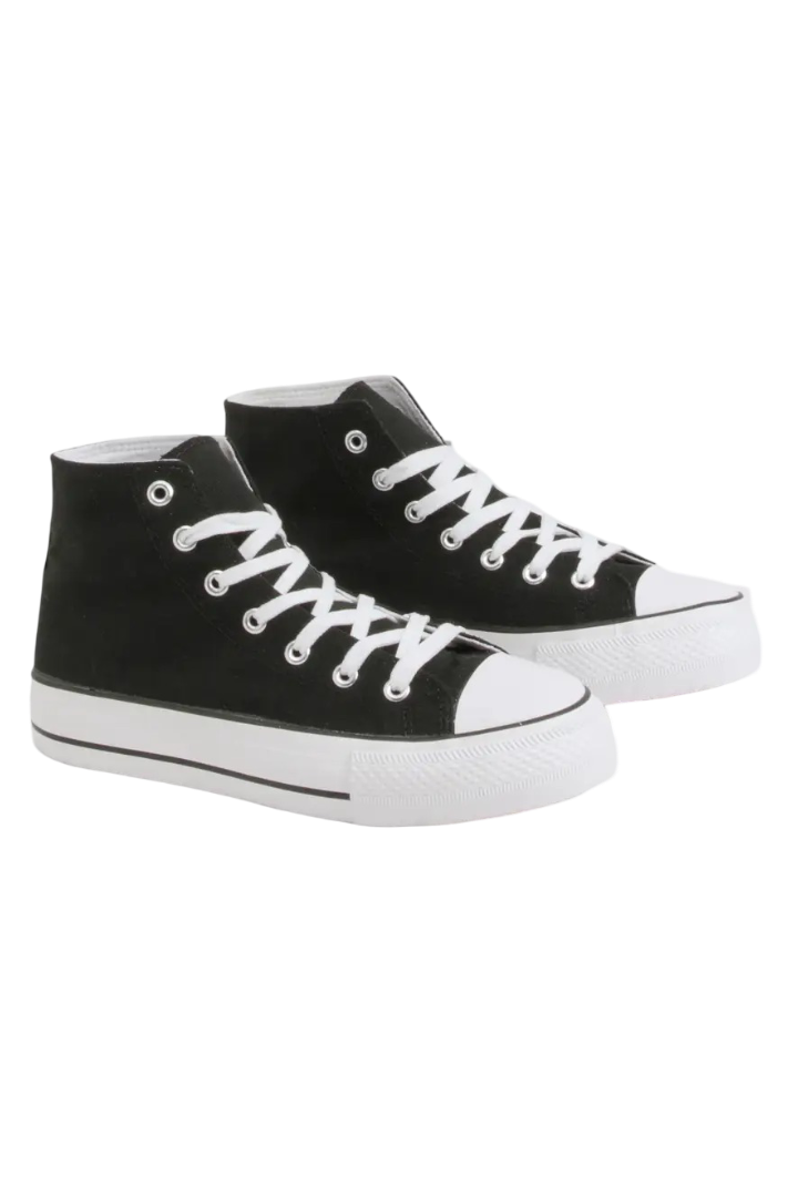 boohoo: High Top Platform Lace Up Trainers (Black)