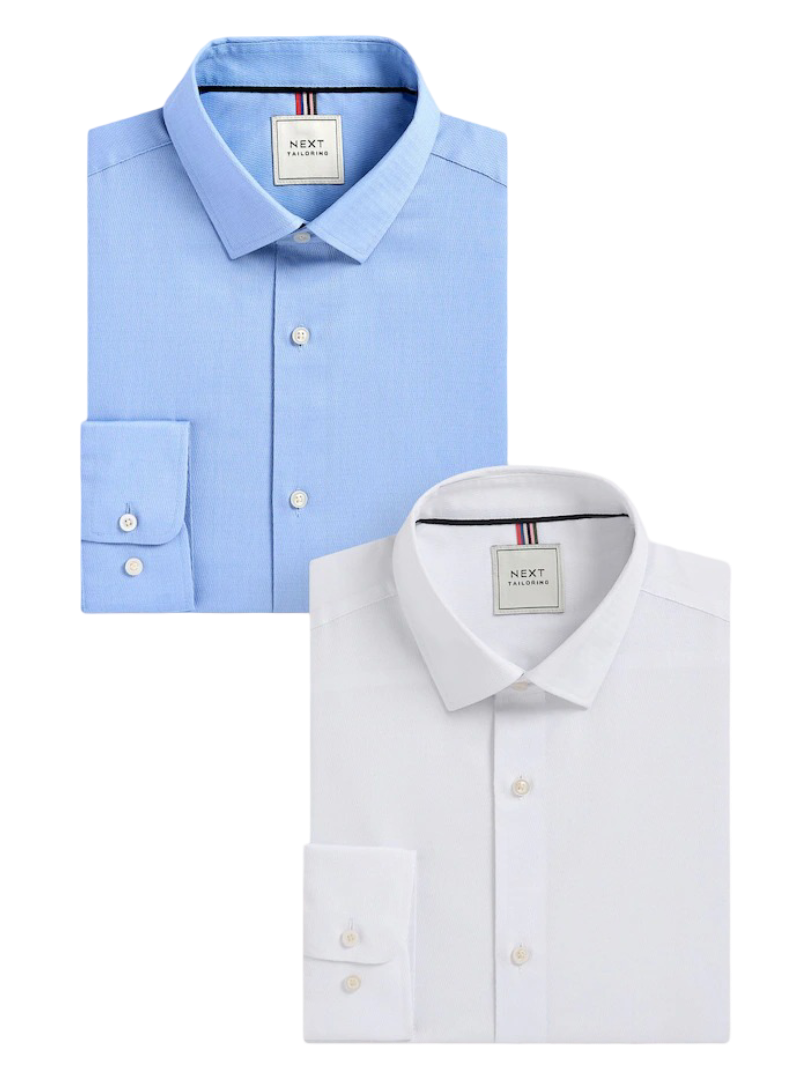 Easy Care Textured Slim Fit Single Cuff Smart Shirt  (White/Blue) (Pack of 2)
