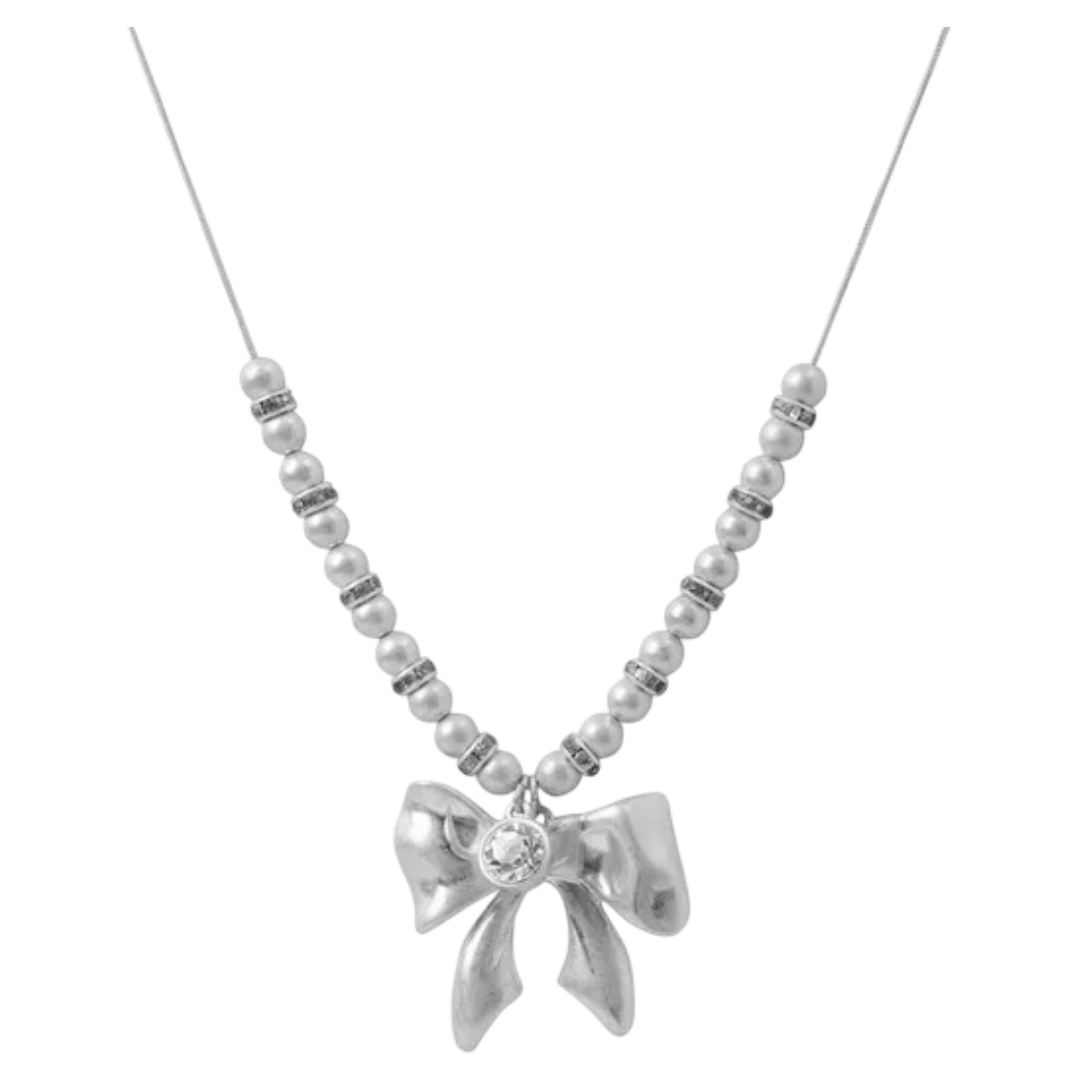 Bibi Bijoux: Bow Beaded Necklace (Silver)