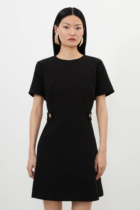 Women's Petite Compact Stretch Essential Tailored Mini Dress (Waist Tab Detail)