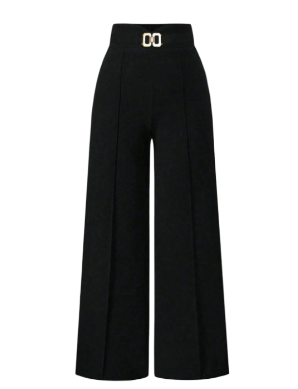 Women's Solid Color Metal Waist Decor Wide Leg Casual Pants