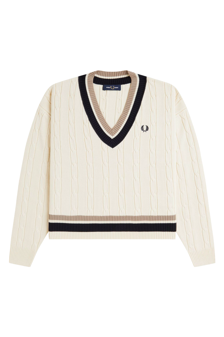 Bold Tipped Cable Knit Jumper (Ecru)