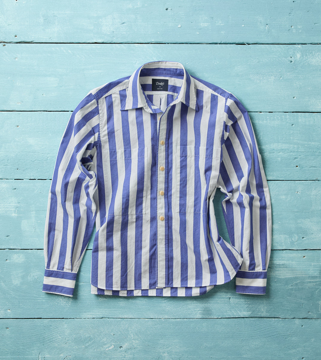 Men's Blue And White Madras Check Cotton Long Point Collar Shirt