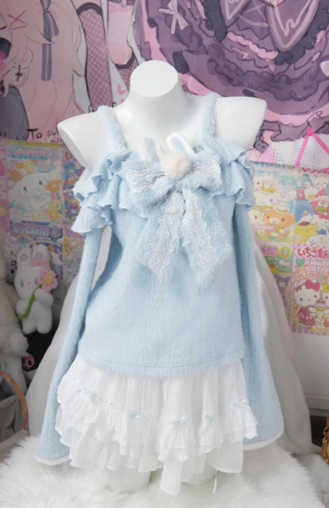 Tenshi Kaiwai: Bunny Sweater Tiered Skirt Set (Blue/White)