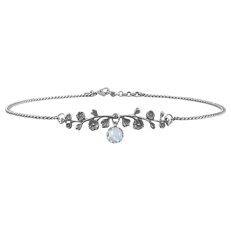 Silver Dark Bloom Rainbow Moonstone Choker