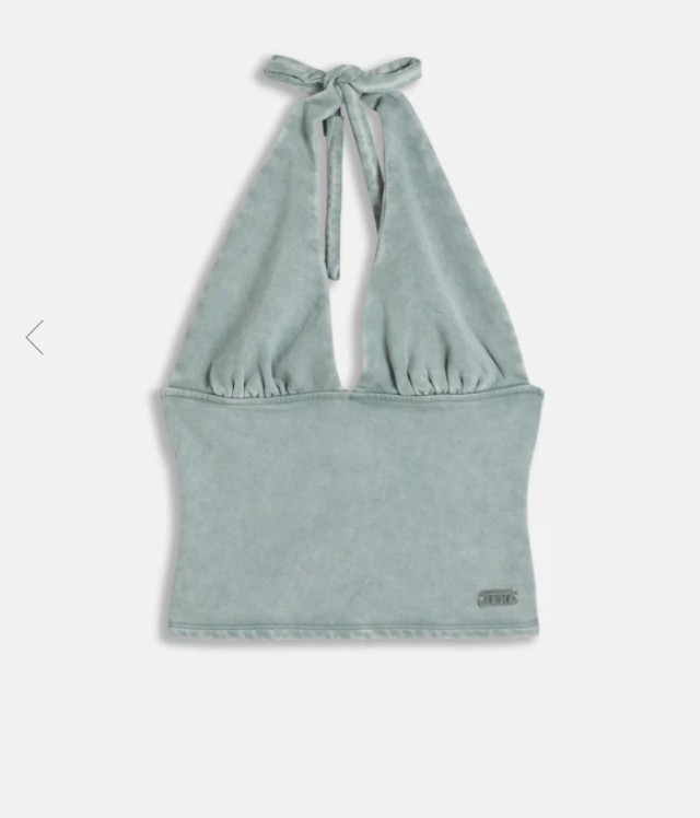 Washed Halterneck Top (Duck Green)