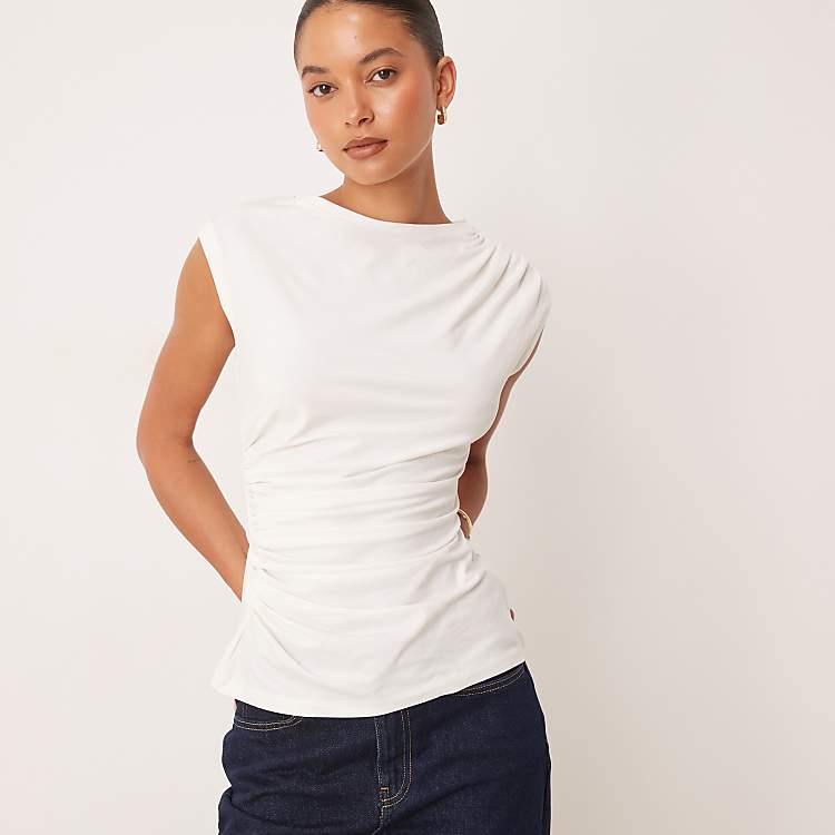 ASOS DESIGN: Women's Cotton Ruched Tank Top (Ivory)